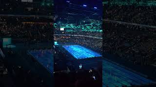 La Défense Arena  Light Show  2024 Paris Olympics  Swimming Leon Marchand USA France [upl. by Atarman]