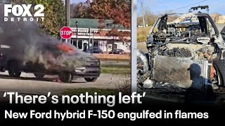 Hybrid Ford F150 truck ignites into flames on the road [upl. by Aibonez]