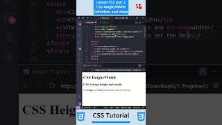 CSS Tutorial  Lesson 11 part 1 CSS HeightWidth  Definition and values height width css html [upl. by Esyli]