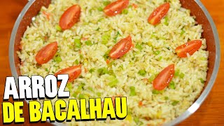 RECEITA DE ARROZ COM BACALHAU  Arroz sem forno simples e rápido [upl. by Yromem]