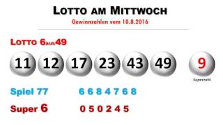 Lottozahlen Ziehung vom Lotto am Mittwoch 1082016 [upl. by Bryant393]