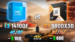 Ryzen 7 9800X3D vs Core i3 14100F  Test in 4K [upl. by Xella]