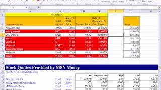 Excel 2010 Business Math 35 Stock Value Percentage Change amp Web Query For Current Stock Values [upl. by Orlando]