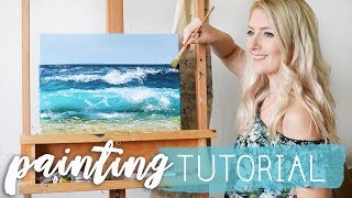 Easy Seascape Acrylic Painting for Beginners  Ocean Beach Painting [upl. by Ylrae]