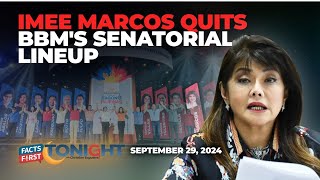 Sen Imee Marcos quits BBMs senatorial ticket [upl. by Illah]