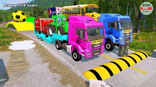 Double Flatbed Trailer Truck vs speed bumpsBusses vs speed bumpsBeamng Drive521 [upl. by Arriec920]