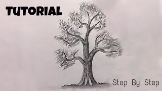 Learn To Draw A Realistic Tree Under 5 Minutes  Tutorial  Step By Step  Arts Core [upl. by Hildebrandt]