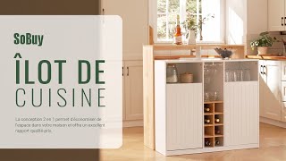 SoBuy Îlot de cuisine丨Buffet丨Table de bar丨Table à manger  Meuble de rangement丨KNL07WN [upl. by Islaen]