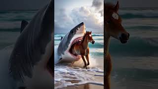 Shark 🦈 vs mare fight for baby shark horse mare motherslove babyanimal [upl. by Idnarb]