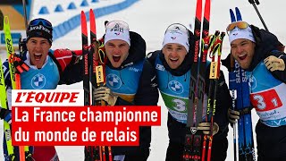 Mondiaux biathlon 2023  La France sacrée championne du monde sur le relais masculin [upl. by Loats]