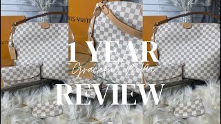 1 Year Review  Louis Vuitton Graceful MM  Damier Azur [upl. by Razal]