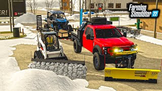 FS22 MASSIVE BLIZZARD SNOWPLOWING WITH NEW TRUCKS  SKID STEER 10000000 SETUP [upl. by Orville]