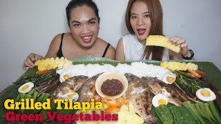 Grilled Tilapia Ensaladang Mangga and Green Vegetable Mukbang  Filipino Food Mukbang [upl. by Malilliw]