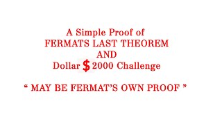 A simple proof of FERMATS LAST THEOREM [upl. by Roel]