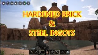 Conan Exiles How to make HARDENED BRICK amp STEEL INGOTS [upl. by Meelas290]