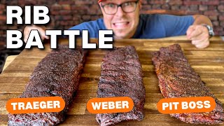 3 Racks of RIBS 3 PELLET GRILLS  ULTIMATE RIB BATTLE  Traeger VS Weber VS Pit Boss [upl. by Lyrak]