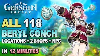 All 118 Beryl Conch Locations Genshin Impact  Charlotte Ascension Materials  Fast Guide Route [upl. by Eelak759]