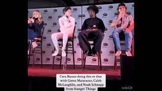 Cara Buono asks Noah Caleb and Gaten questions [upl. by Anaiuq]