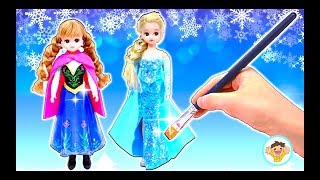 リカちゃんがディズニープリンセスに変身❤アナと雪の女王のエルサのドレスを粘土で手作りして着せ替え⭐雪だるまつくろう♪おもちゃ 人形 アニメ [upl. by Fronia804]