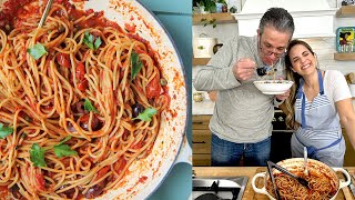 Spaghetti Puttanesca w A Special Taste Tester  Authentic Italian Pasta Recipe [upl. by Yrocal296]