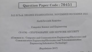 CNS Previous year question paper Reg 2017 in Anna university [upl. by Cos602]