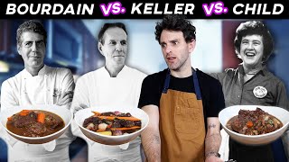 Beef Bourguignon CAGE MATCH Julia Child vs Anthony Bourdain vs Thomas Keller [upl. by Bartlet]