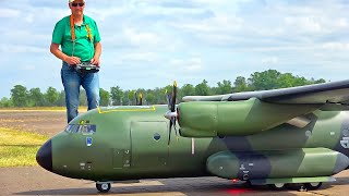 HOMEMADE XXXL TRANSALL C160 RC SCALE AIRPLANE WITH TUG DEMONSTRATION FLIGHT [upl. by Kcaj59]