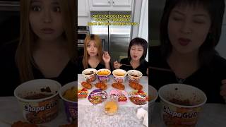 CORN DOG AND SPICY RAMEN NOODLES RACE shorts viral mukbang [upl. by Kennedy171]