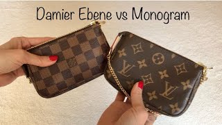 LOUIS VUITTON MINI POCHETTE Damier Ebene vs Monogram Fun Facts amp History [upl. by Aihsila]