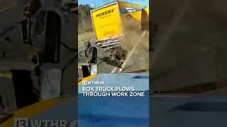 Box truck plows through work zone almost hitting highway worker [upl. by Nerak585]