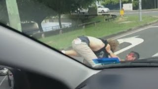 Dramatic road rage footage Two men caught in brawl on Australian road [upl. by Hanah935]