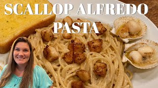 CREAMY SCALLOP ALFREDO PASTA AND SCALLOPS ON THE HALF SHELL HOW TO COOK SCALLOPS QUICK AND EASILY [upl. by Ahsakat]