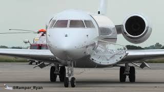 Rare Bombardier Global 6000 arrival and departure from Lydd airport including engine startup [upl. by Ecnarual987]