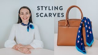 MY FAVORITE WAYS TO ACCESSORIZE WITH SCARVES  SILK SCARF TUTORIAL [upl. by Desdamonna]