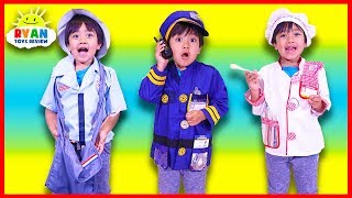 Ryan Pretend Play Jobs teaching fun Professions for kids [upl. by Nosemaj]