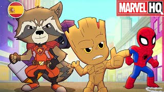 Aventuras de los superhéroes de Marvel  ¡Spidey Rockey y Groot engañados  Marvel HQ España [upl. by Eilliw]