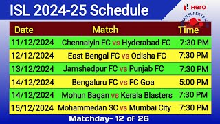 ISL 202425 Schedule ISL 202425 Fixtures India Super League 2024 Schedule [upl. by Harihs84]