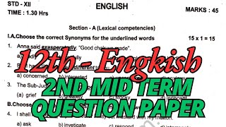 12th English second Mid Term Question Paper 2024 [upl. by Naginarb]