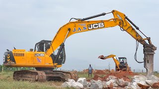 JCB 205 Excavator Breaking to Remove unwanted Rocks private Land and Manitou Jcb plough for farming [upl. by Othe91]