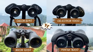 Cason 8X50 Vs Celestron 10X50 Vs Nikon 12X50 Vs Pentax 16X50 Binoculars  Zooming Power Test [upl. by Akehsar]