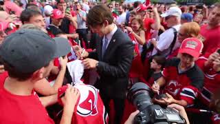 Devils fans mob Nico Hischier on red carpet [upl. by Sisi127]