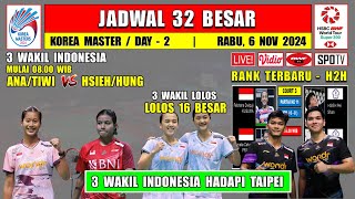 Jadwal Korea Master 2024 Hari Ini Day 2 R32  3 Wakil Indonesia Hadapi Taipei [upl. by Inar]