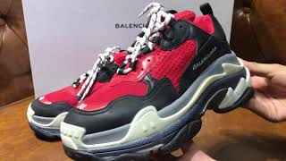 Review Balenciaga Triple S Red Black [upl. by Kinghorn]