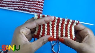 how to knit vertical stripes with two colors without cutting yarn [upl. by Gavrila]