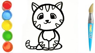 How to draw a cat step by step easy drawing painting amp coloring Cat for kids and toddlers [upl. by Yenreit414]