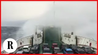 Messina le onde travolgono il traghetto il video girato a bordo della nave [upl. by Demaria]