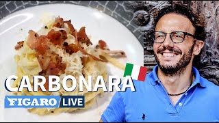 La vraie recette de spaghetti carbonara italienne par le chef Simone Zanoni 👨🏼‍🍳 [upl. by Lemkul867]