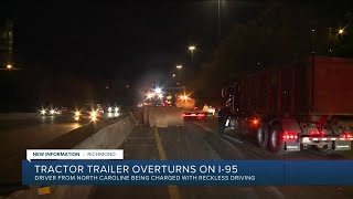 Tractor trailer overturns on I95 driver charged [upl. by Gow]