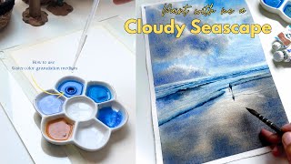 How to paint clouds and a seascape using granulation mediumA watercolor tutorial with instructions✨ [upl. by Wystand238]