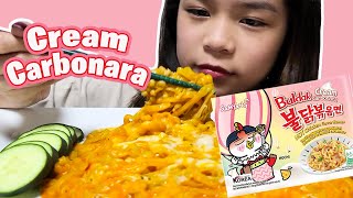 ASMR Cream Carbonara SPICY NOODLES  Samyang Creamy Carbo [upl. by Sanez]